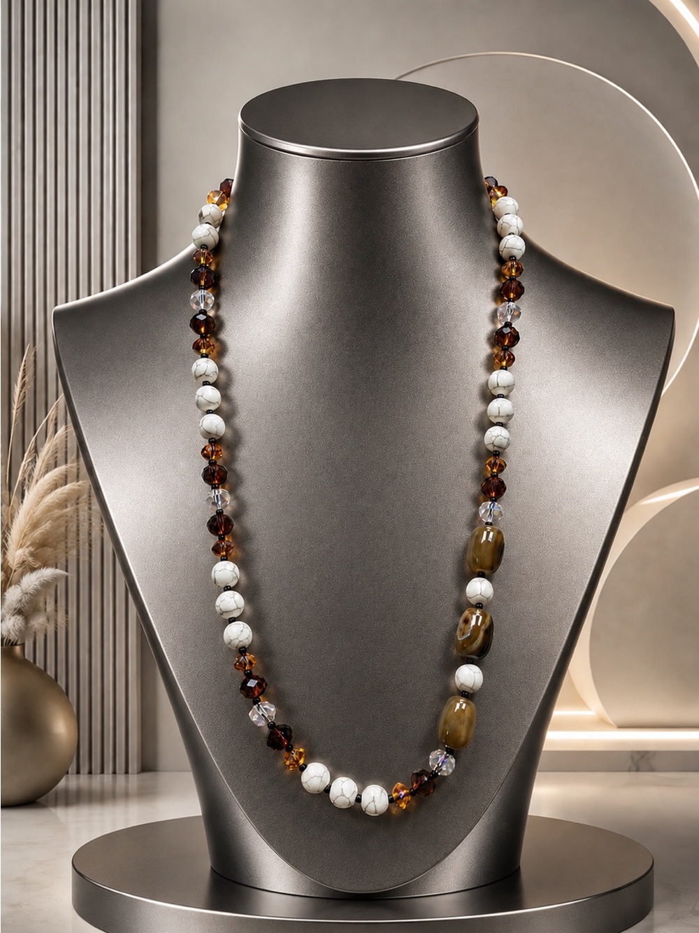 🆕😍Howlite Topaz & Brown Agate Semi Precious Necklace